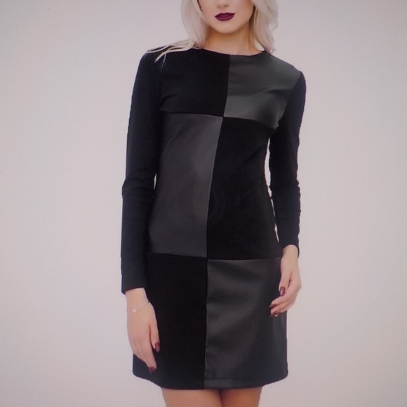 Black Leather Patch Dress - Picture 3 of 9